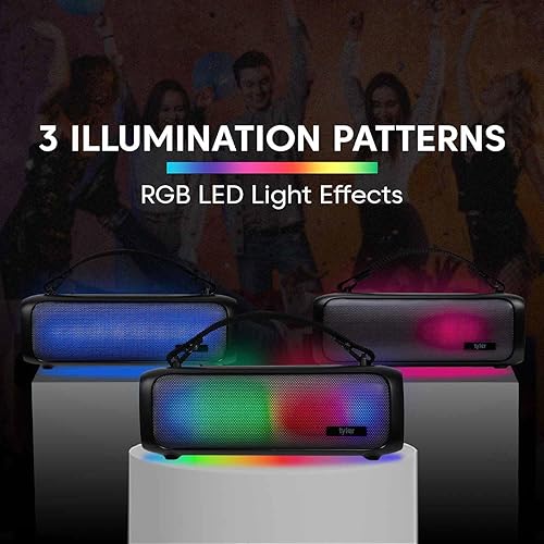 Miniatura 3 de Tyler Altavoz Bluetooth inalámbrico Iluminación RGB de largo alcance recargable Boombox USB MP3 AUX entradas FM Radio sonido y graves correa de