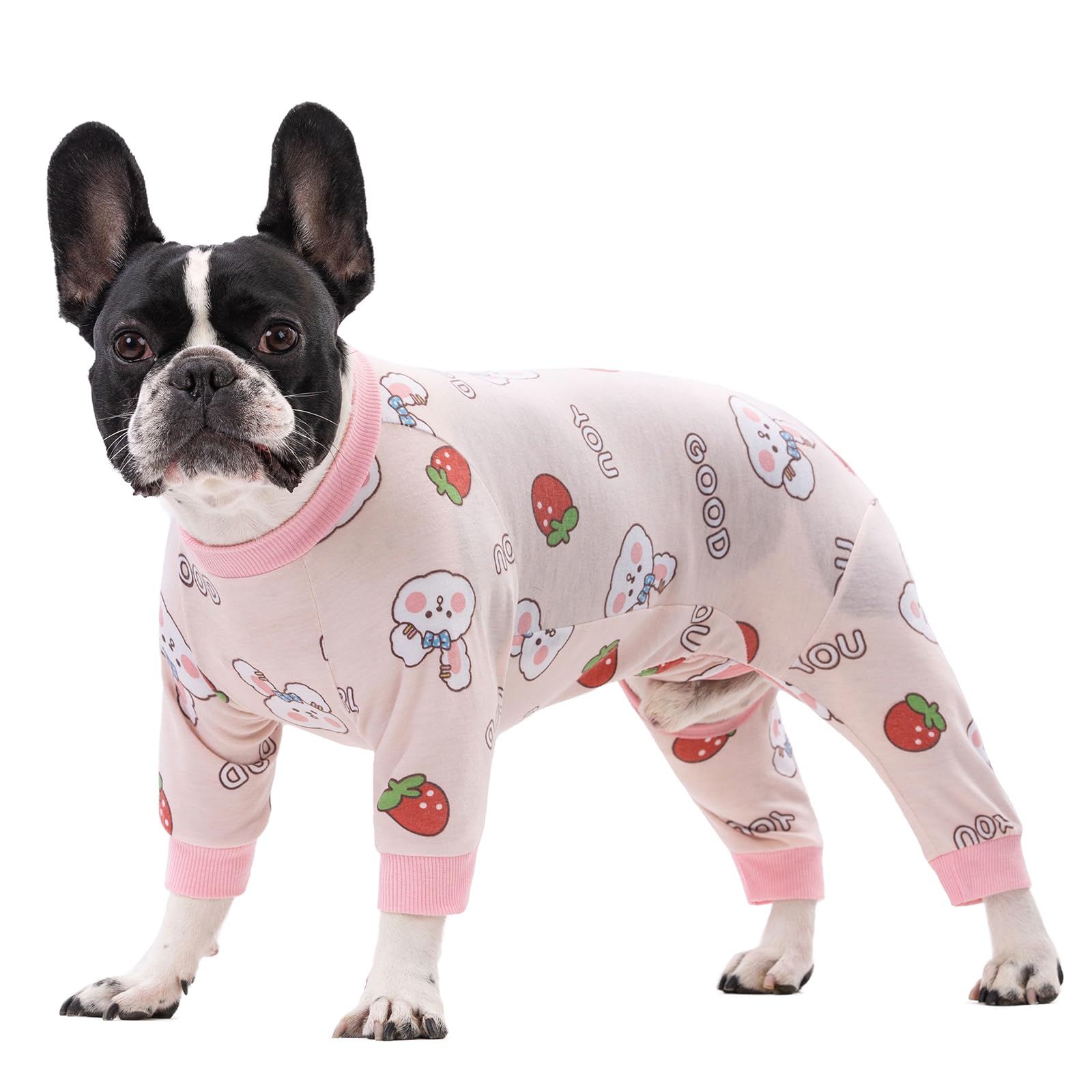 Dog Recovery Suit for Surgery Small Medium Dogs Onesie, Cute Soft Dog Pajamas Bodysuit Cone Alternative Prevent Licking Dog Recovery Suit Female Male (Large, Bunny Strawberry)