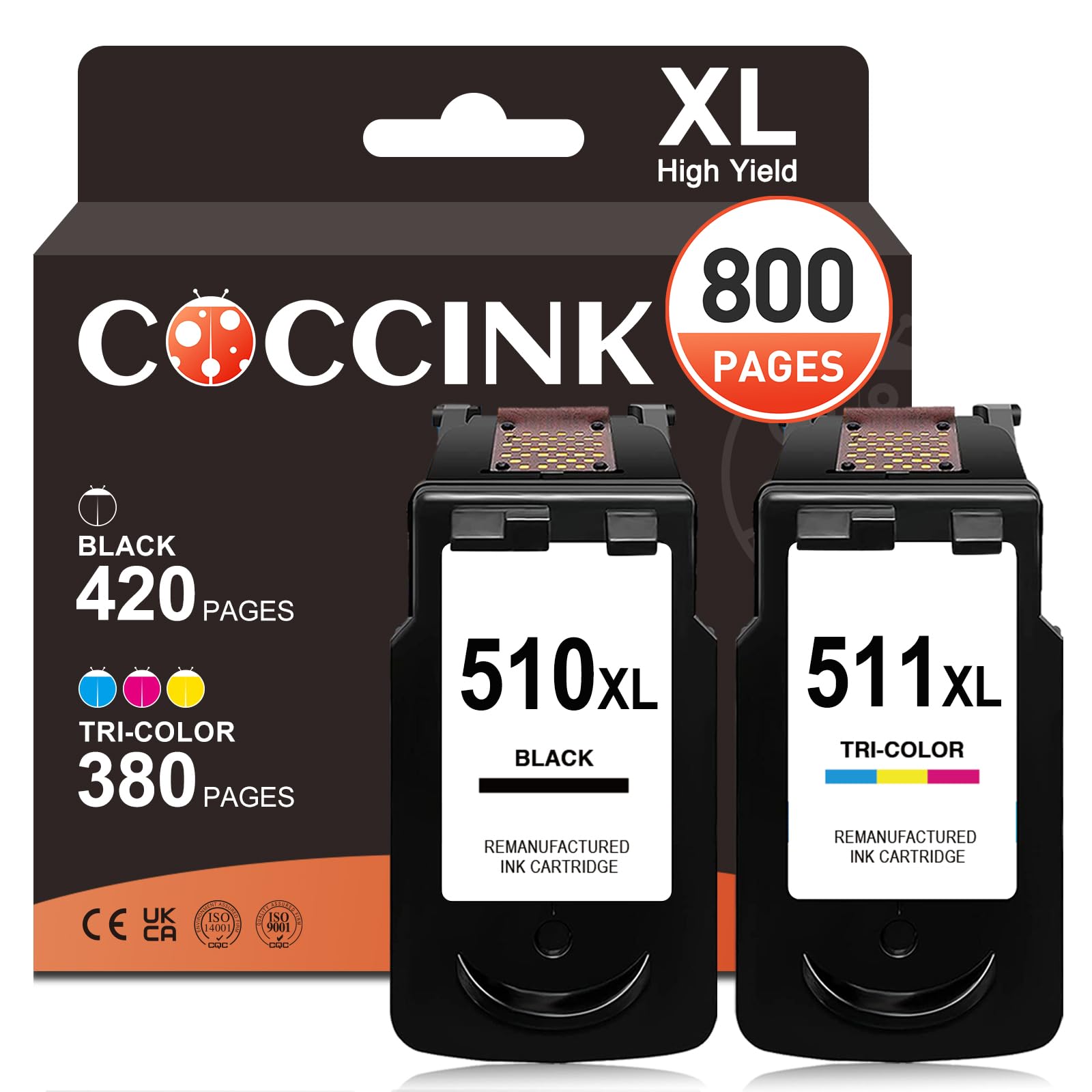 COCCINK 510 y 511 XL Cartucho de Tinta para Canon 510XL 511XL Negro y Color