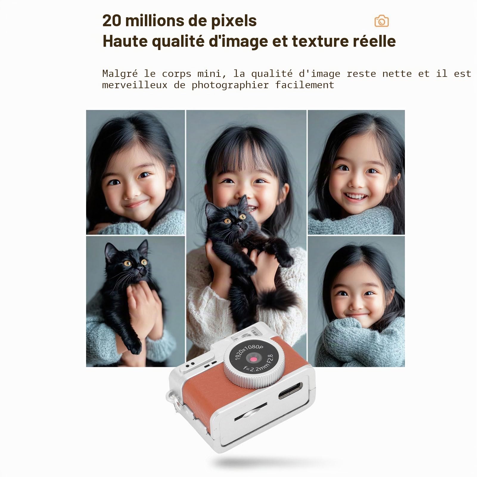 Topiky Petit Appareil Photo Numérique Rétro, 1080p FHD 0,96 Pouce Mini Clés de Caméra, Appareil Photo Numérique Portable Ith LED Bill Light Light 4 Filtres, Enregistreur Vidéo de Poche (Brown)