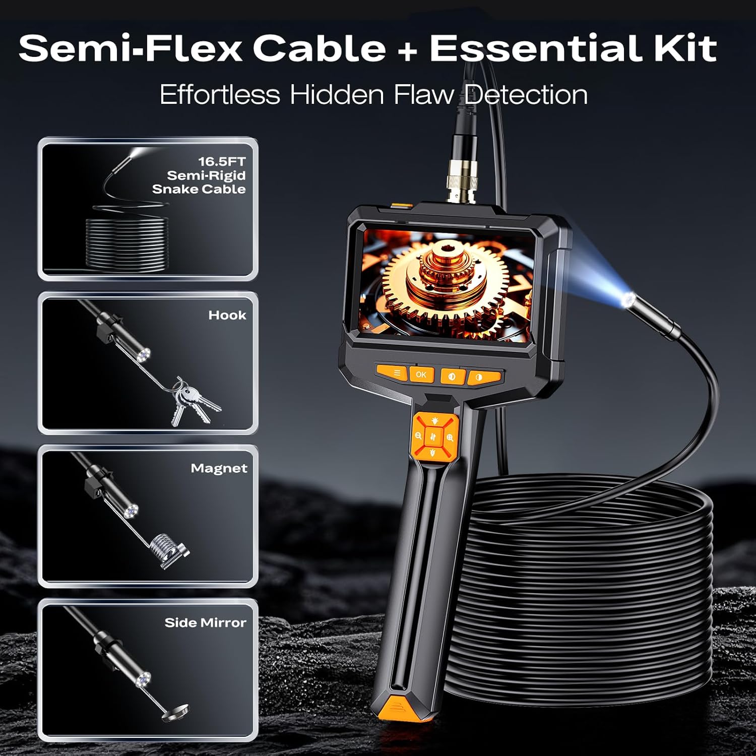 Semi-Flex Cable and Essential Kit with Hook, Magnet, Side Mirror