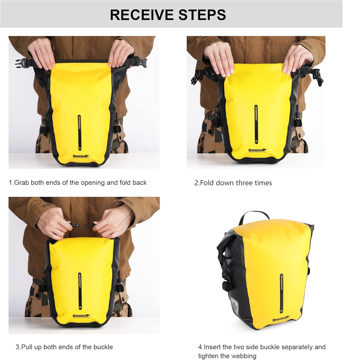 Rhinowalk Bike Pannier Bag 7L Waterproof Bicycle Rear Rack Bag With Shoulder Strap for Touring Cycling