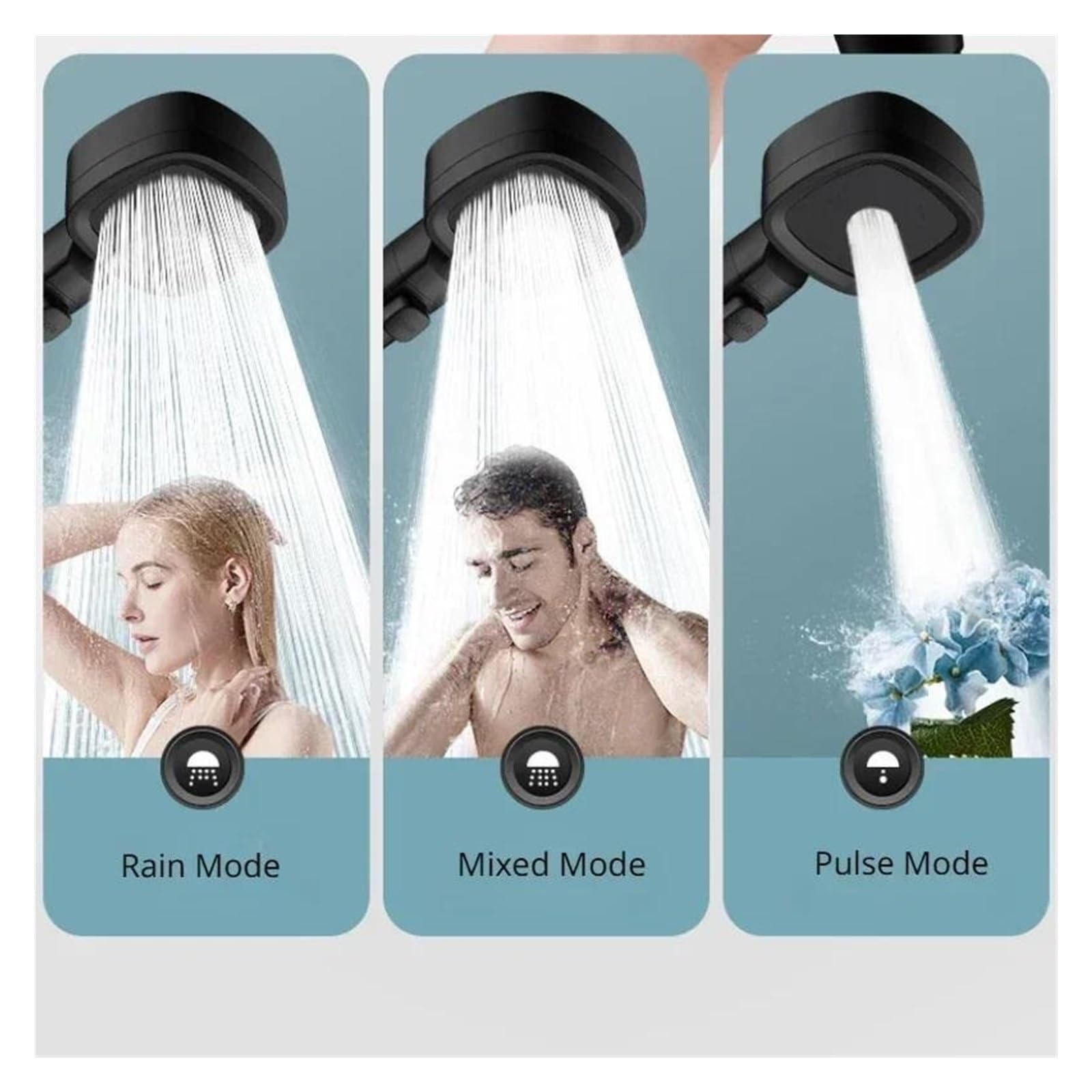 Soffione doccia ad alta pressione con risparmio idrico, 3 modalità di soffione doccia regolabili(Silver 3pcs set)