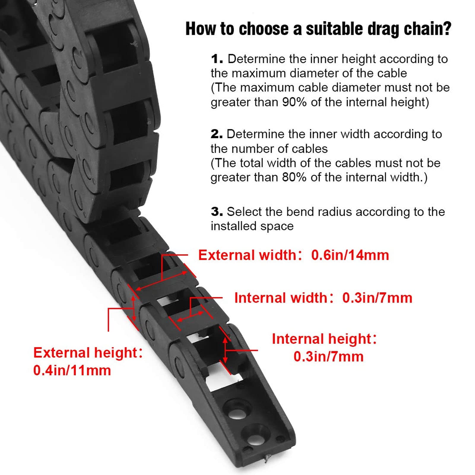 Black Plastic Cable Chain Wire Carrier Drag Chain 1 Meter Length Cable Drag Chain Wire Carrier with End Connector for CNC Machines