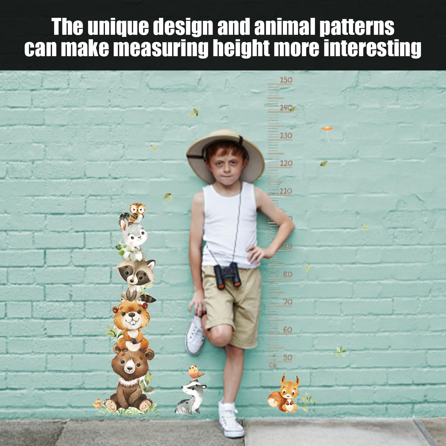 1 Set Di Adesivi Da Parete Per Piccoli Animali Per Bambini, Adesivi Da Parete Carini Con Grafico Dell'Altezza Per Bambini, Adatti A Bambini E Neonati Per Misurare L'Altezza