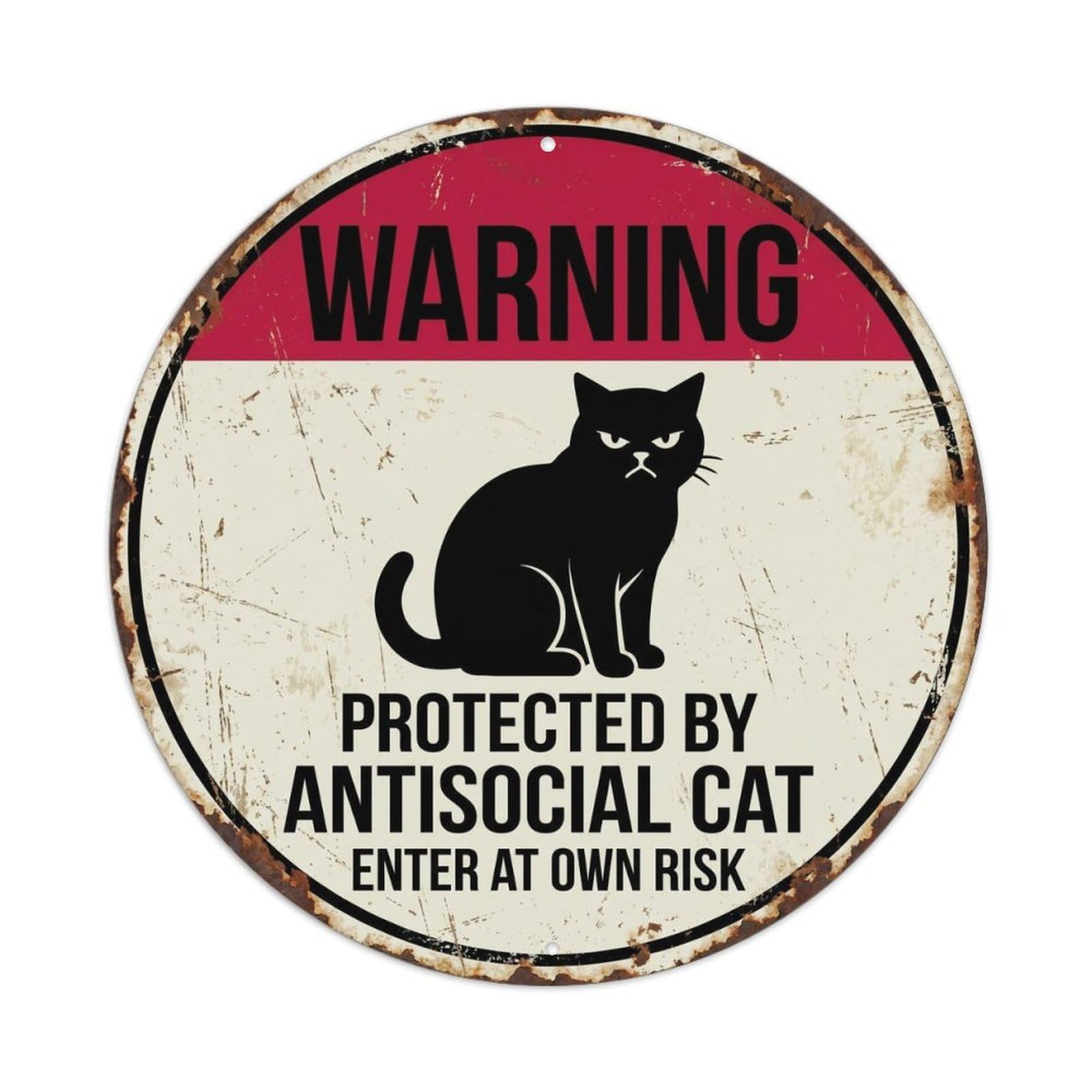 Fqcyn Style Grumpy Cat Protected Territory Metal Tin Sign Plaque Wall Decor For Cafe, Club Bar, Office, Home Garden Round Metal Poster 8X8inch