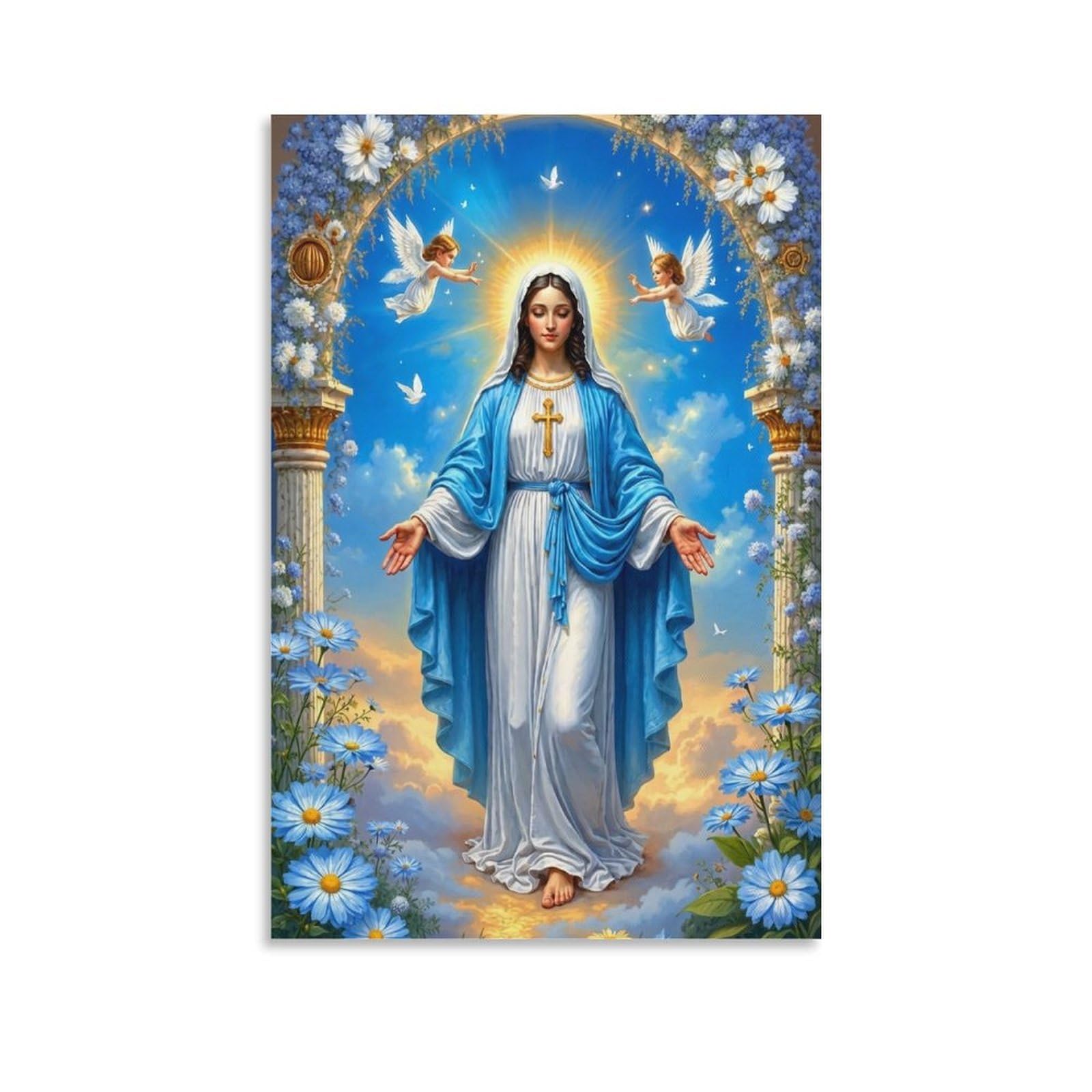 Virgin Mary DivinePaint by Numbers for Adults, Painting Kits for Beginners On Clear Symbols Colored Canvas, Easy DIY Acrylic Pigment Drawing Paintwork for Home Wall Decor, 30x30cm