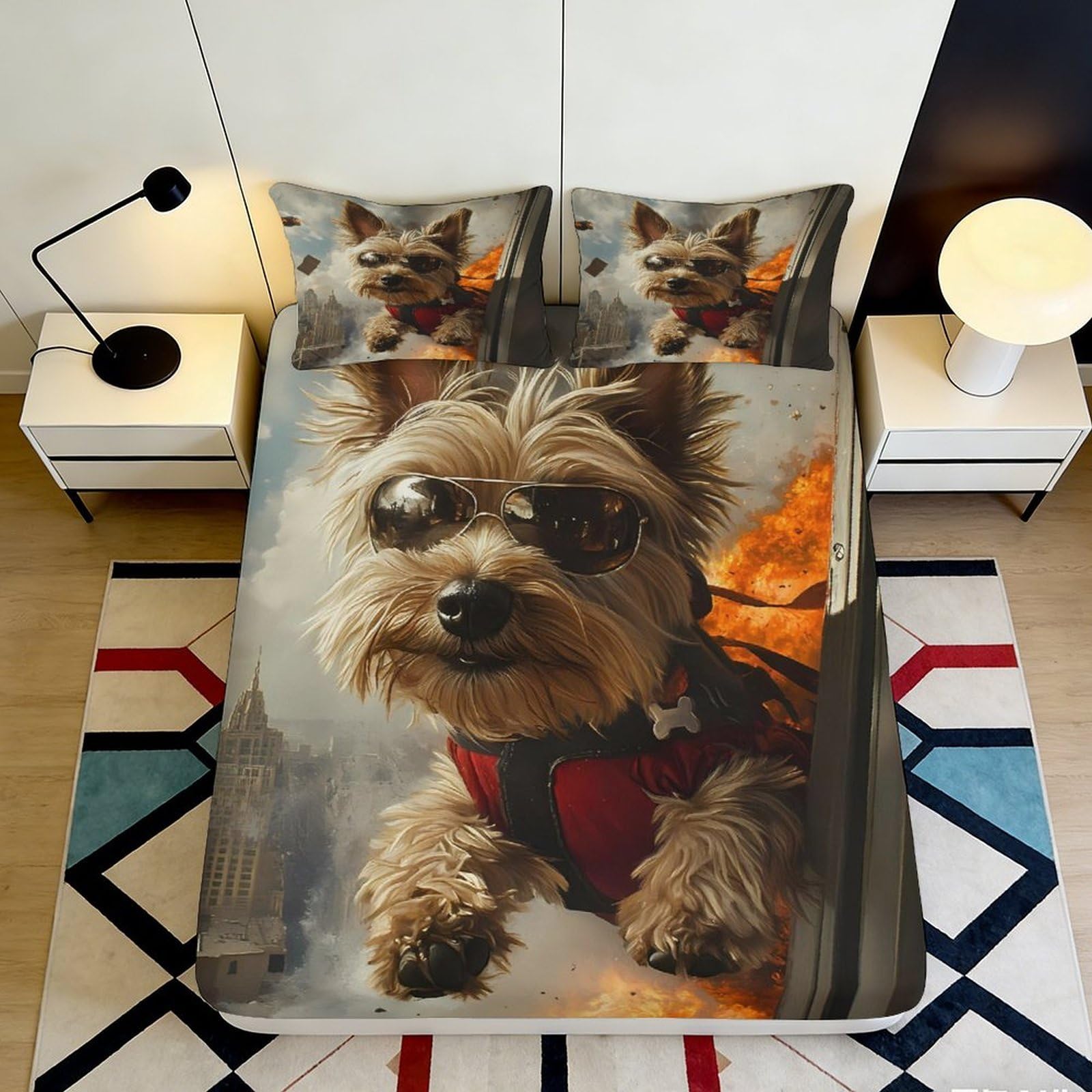 3D Printed Yorkshire Terrier Fitted Sheet Microfiber Soft Dog Art Mattress Cover Bedroom Dorm Mattress Protection Decor 90x200x25cm