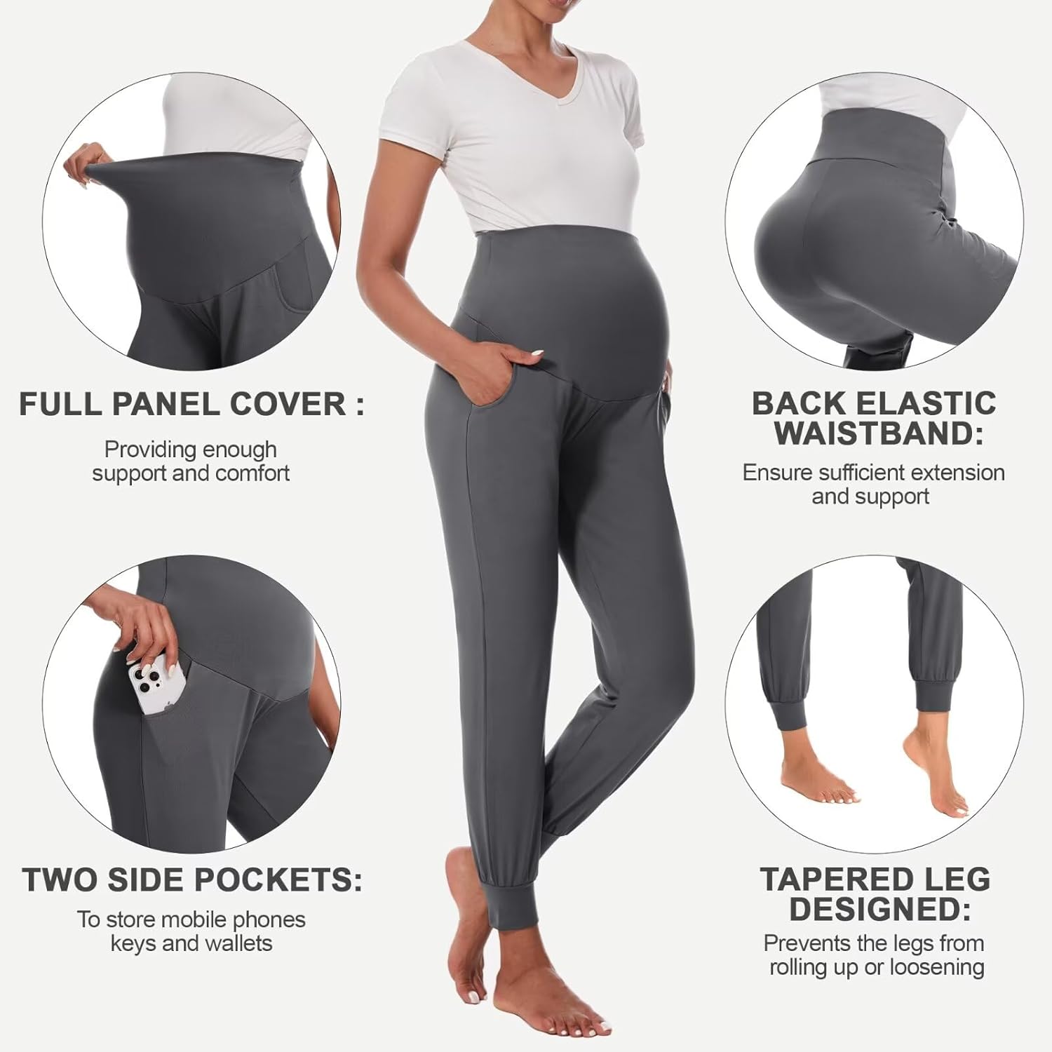 HIGHDAYS Maternity Pants with Pockets, Over Belly Maternity Leggings, Thick Pregnancy Joggers Sweatpants for Active Workout - Image 3