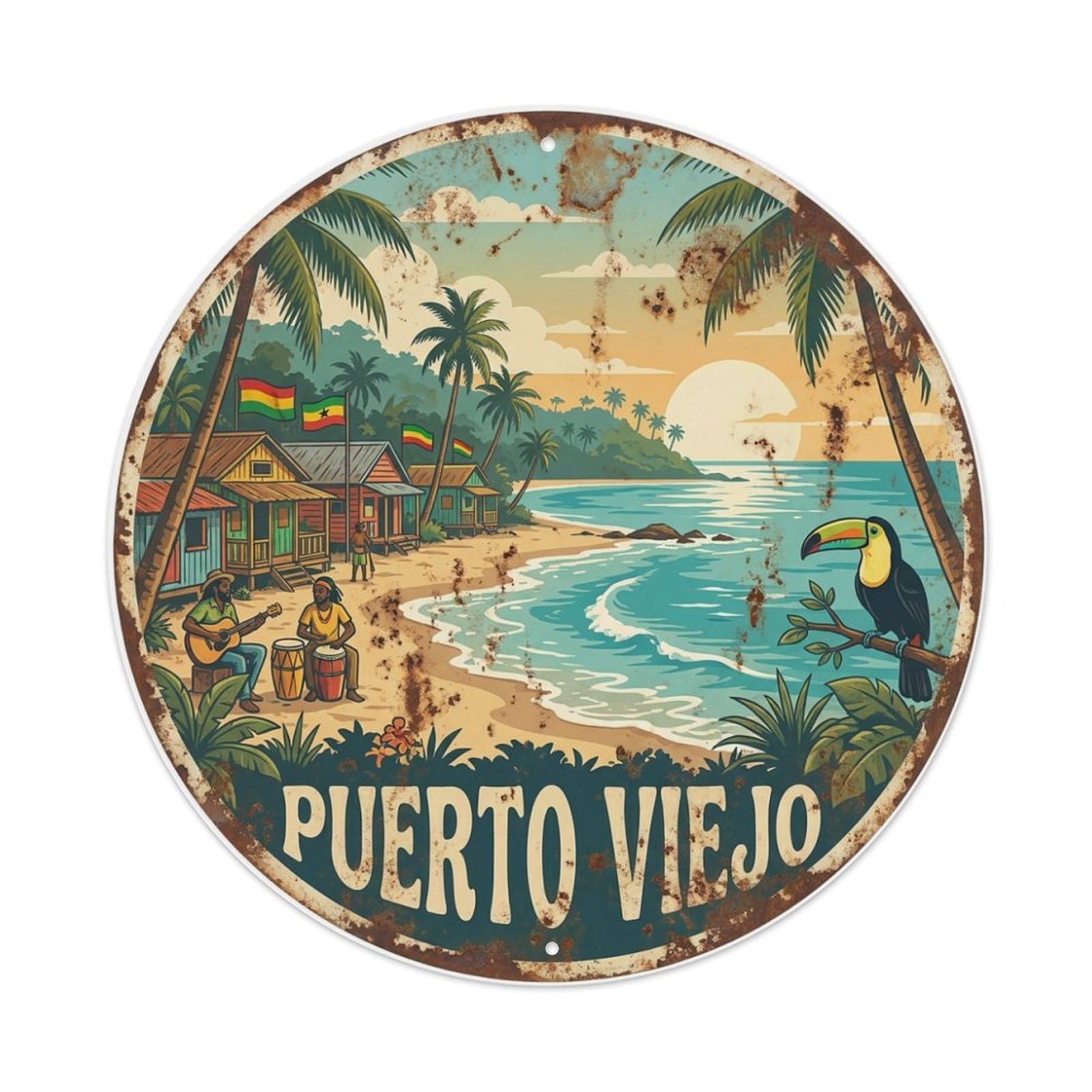 Retro Costa Rica Travel Puerto Viejo Metal Tin Sign