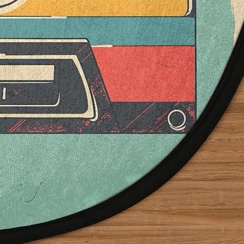 Miniatura 3 de Alfombras redondas, decoración de cassette retro, alfombras lavables de pequeño círculo para entrada, tapetes de círculo delgado, antideslizantes,