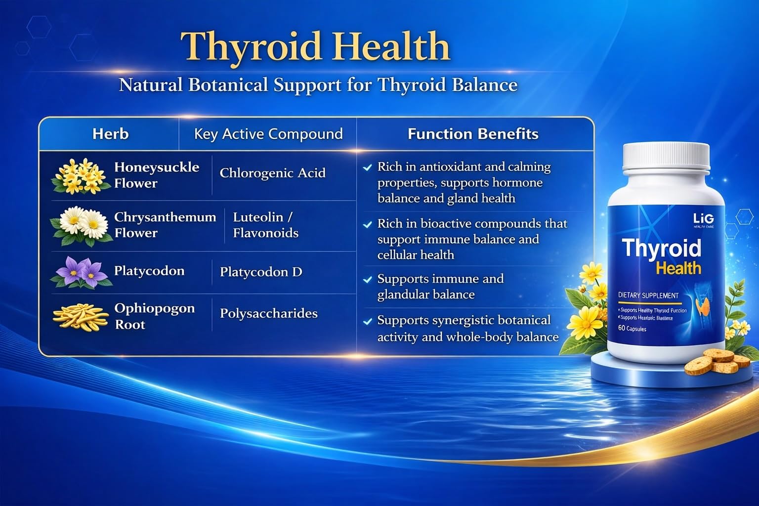 LIG Thyroid Health - Natural Herbal Supplement for Thyroid Nodules & Hormone Balance - Supports Metabolism & Immune Health with Honeysuckle & Selenium - 60 Capsules — Amazon image 4