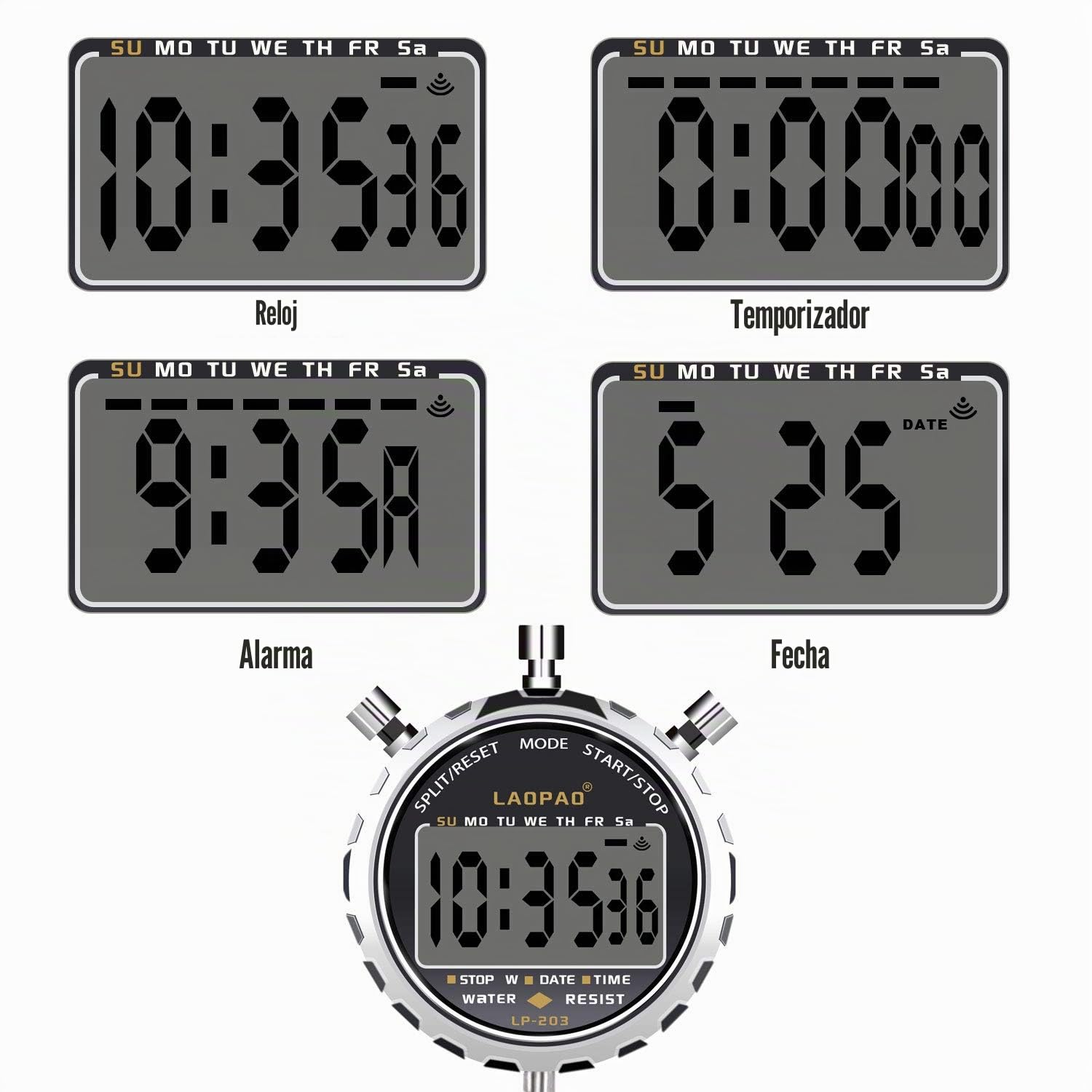 LAOPAO Cronómetro Digital, Impermeable 1/100 Segunda Precisión Temporizador,Bolsillo Gran Pantalla LCD Despertador para Fútbol Entrenador Deportivo…