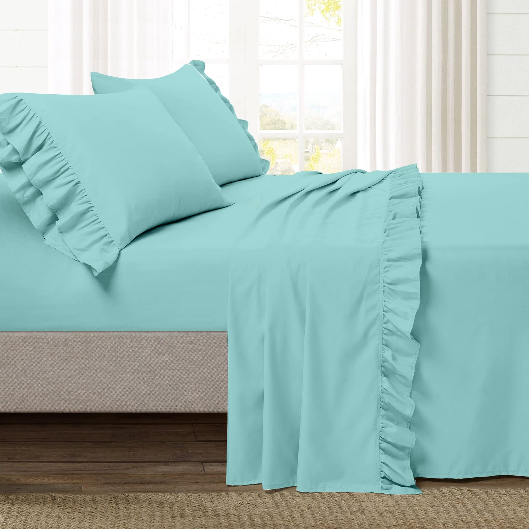 SL SPIRIT LINEN HOME EST. 1988Full Sheet Set, Super Soft Microfiber Bedding, Lightweight & Breathable, Ideal for All Seasons, Full, Ruffle Green