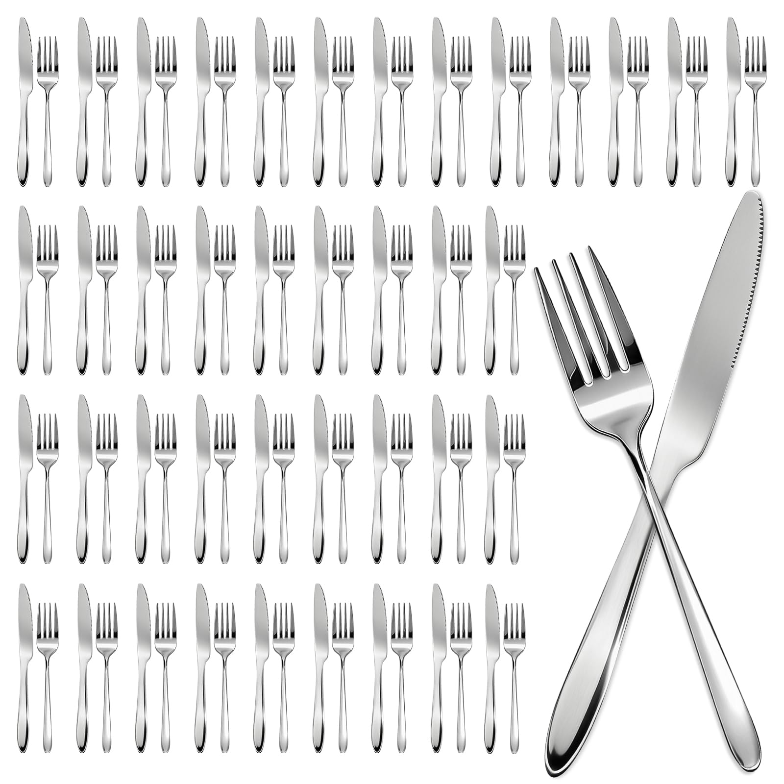 Sowhatsowoo 200 Pcs Forks and Knives Bulk Stainless Steel Silverware Set 100 Dinner Forks and 100 Knives Metal Mirror Polished Flatware Tableware