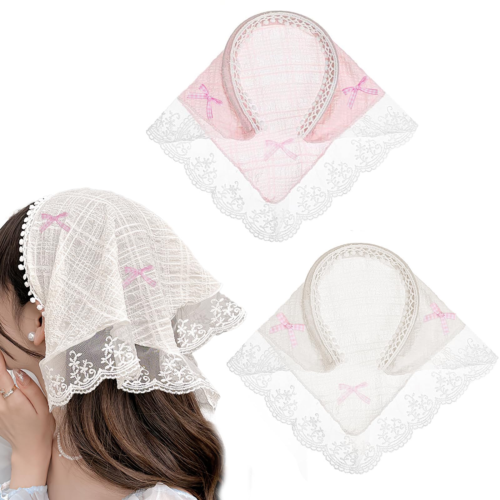 tecokart 2Pcs Headband for Women, Triangle Hair Scarf, Lace Bandana Headwrap Hairbands Stylish Covering Chic Boho Accessory Soft Breathable Outdoor Travel Picnic Fashion Festival Use-picture-35