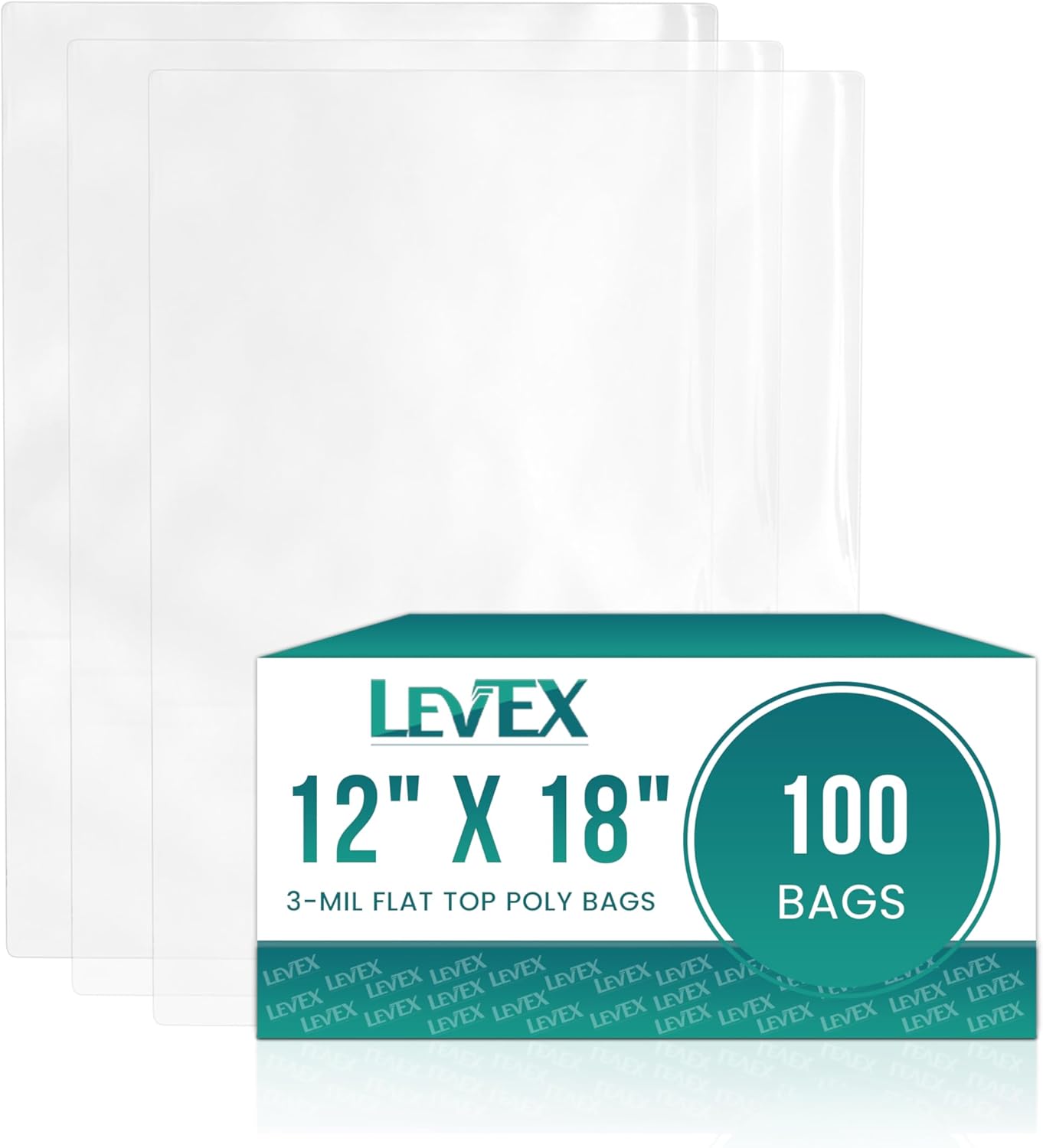 Levex - 12" x 18" (100 Count) Open End Flat Top - 3-Mil Heavy Duty Clear Poly Bags for Packaging, Shipping, Storage & Food (Bags Do Not Have a Seal or Prints)