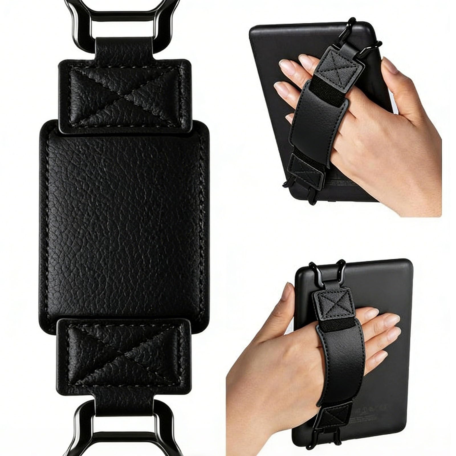 Universal Soft Kin-dle Hand Strap for 6-7.5" eReaders & Tablet, Secure Kin-dle Grip Holder for Kin-dles Ko-bo Voy-aga Le-novo Sony E-Book Readers, Lightweight High-Elasticity Kindle Hand Strap (Black) — view 3
