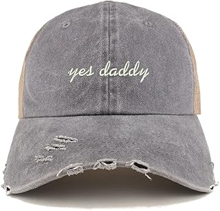Trendy Apparel Shop Yes Daddy Embroidered Frayed Bill Trucker Mesh Back Cap - Grey