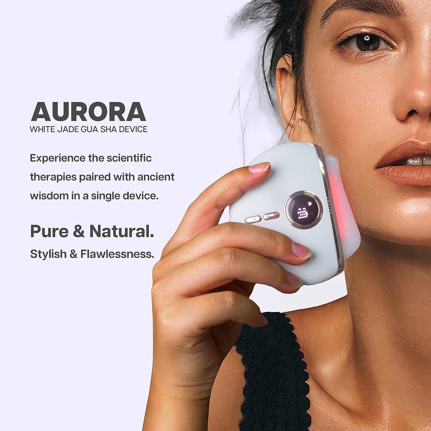 VRAIKO Alpenglow Appareil électrique Gua Sha en quartz rose avec chaleur et vibration, masseur du visage Gua Sha pour drainage lymphatique, levage, gonflement, rajeunissement et lueur naturelle (blanc