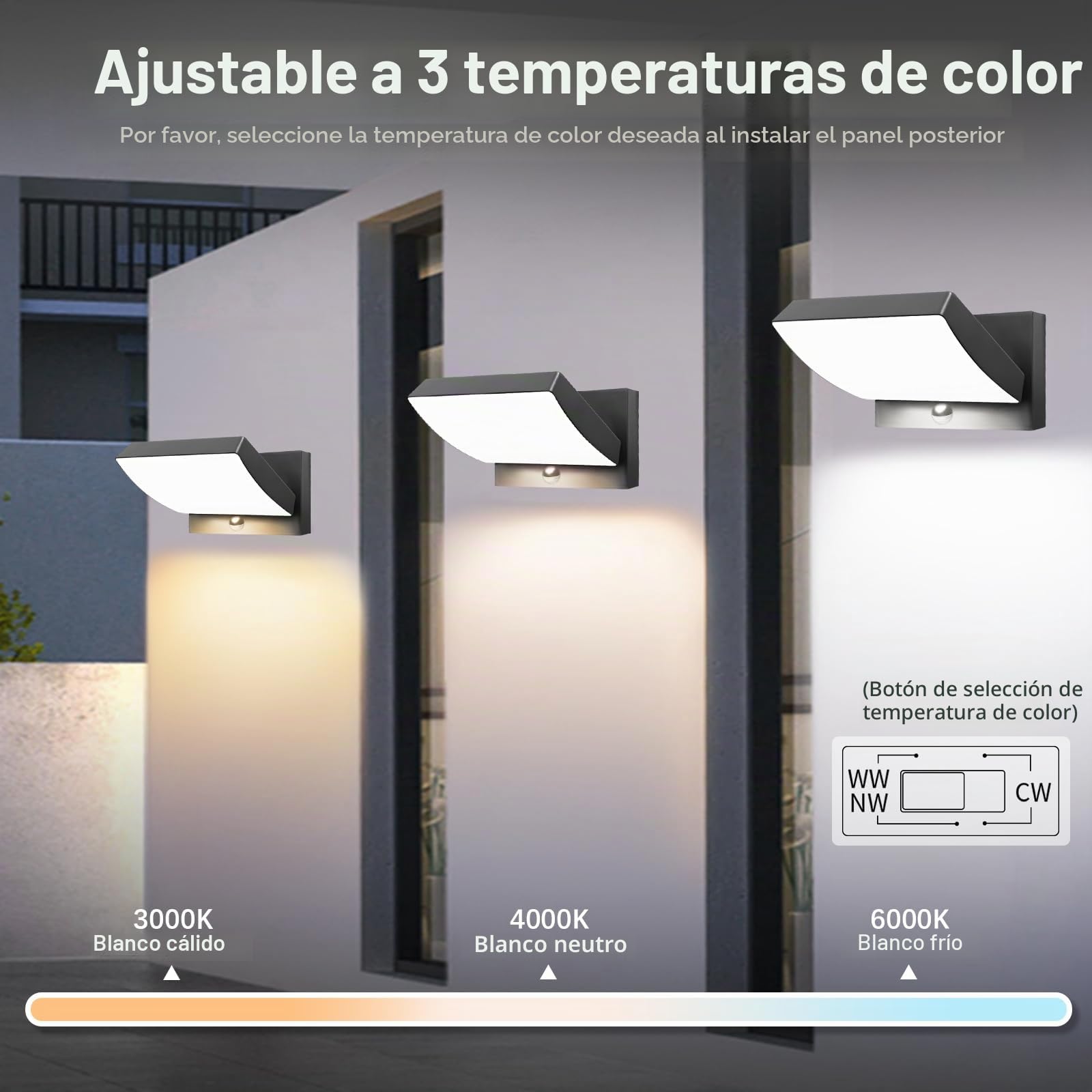 GeyouLux 24W Apliques Exterior LED con Sensor de Movimiento,192 LED 3500LM IP65 Lámpara Exterior,3 Modes Lámpara Pared Ajustable Interior Apliques da Pared Aluminio para Corredor Jardines,Antracita