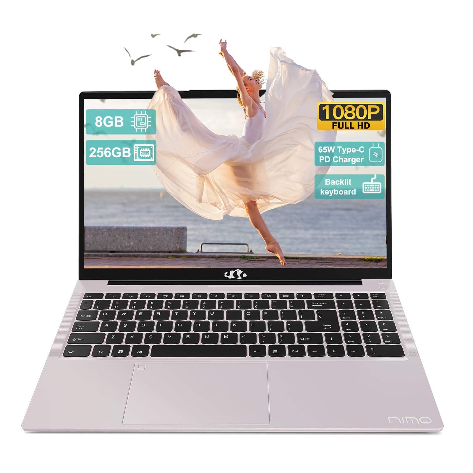 NIMO-Laptop 15.6 Student-Laptop, Intel 12th Generation Processors, 8GB RAM 256GB SSD, Backlit Keyboard Fingerprint FHD Laptop Wi-Fi 6 Windows 11 Laptop for School Home Travel