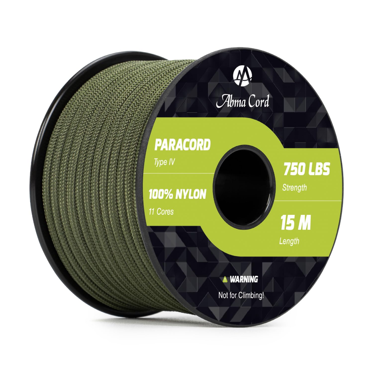 Abma Cord Army Green 4Mm Paracord 750Lb 15M 100% Nylon Rope 11 Strands Type Iv Military Grade Parachute Cord For Diy, Camping, Survival, Outdoor - Max. 340Kg