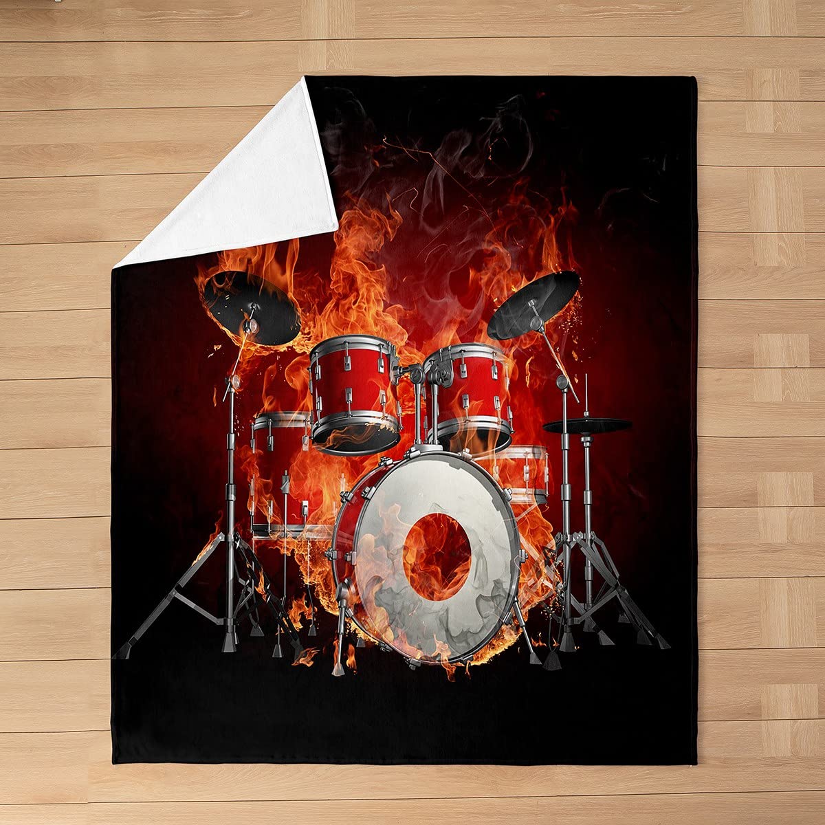 Drumstel fleece deken gitaar piano noot sherpa deken voor kinderen, jongens, meisjes, tieners, rockmuziekthema, pluche deken voor muziekinstrument, donzige deken voor slaapbank, King 217 x 233 cm
