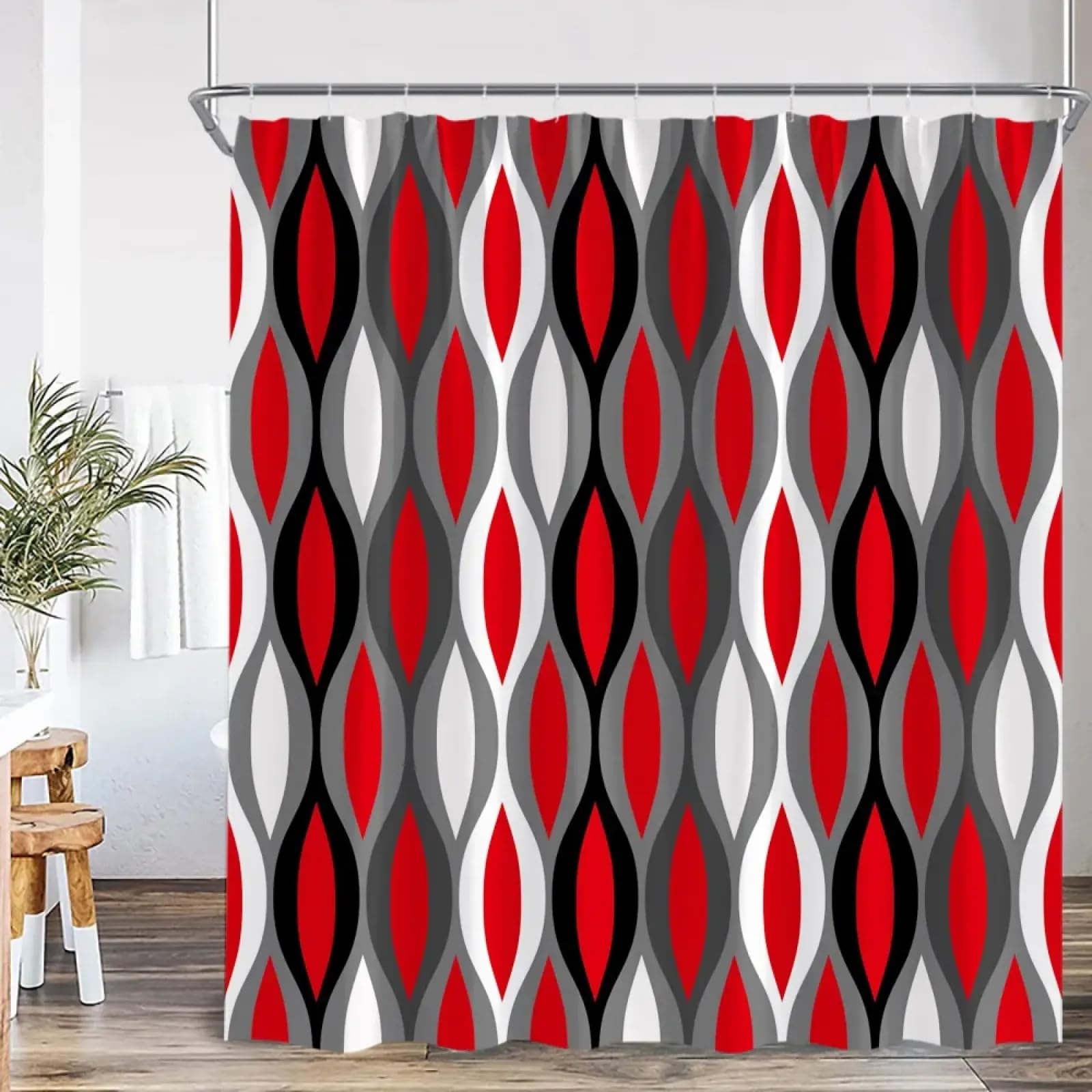 Rideau de douche géométrique en polyester coloré 155x155cm pour salle de bain