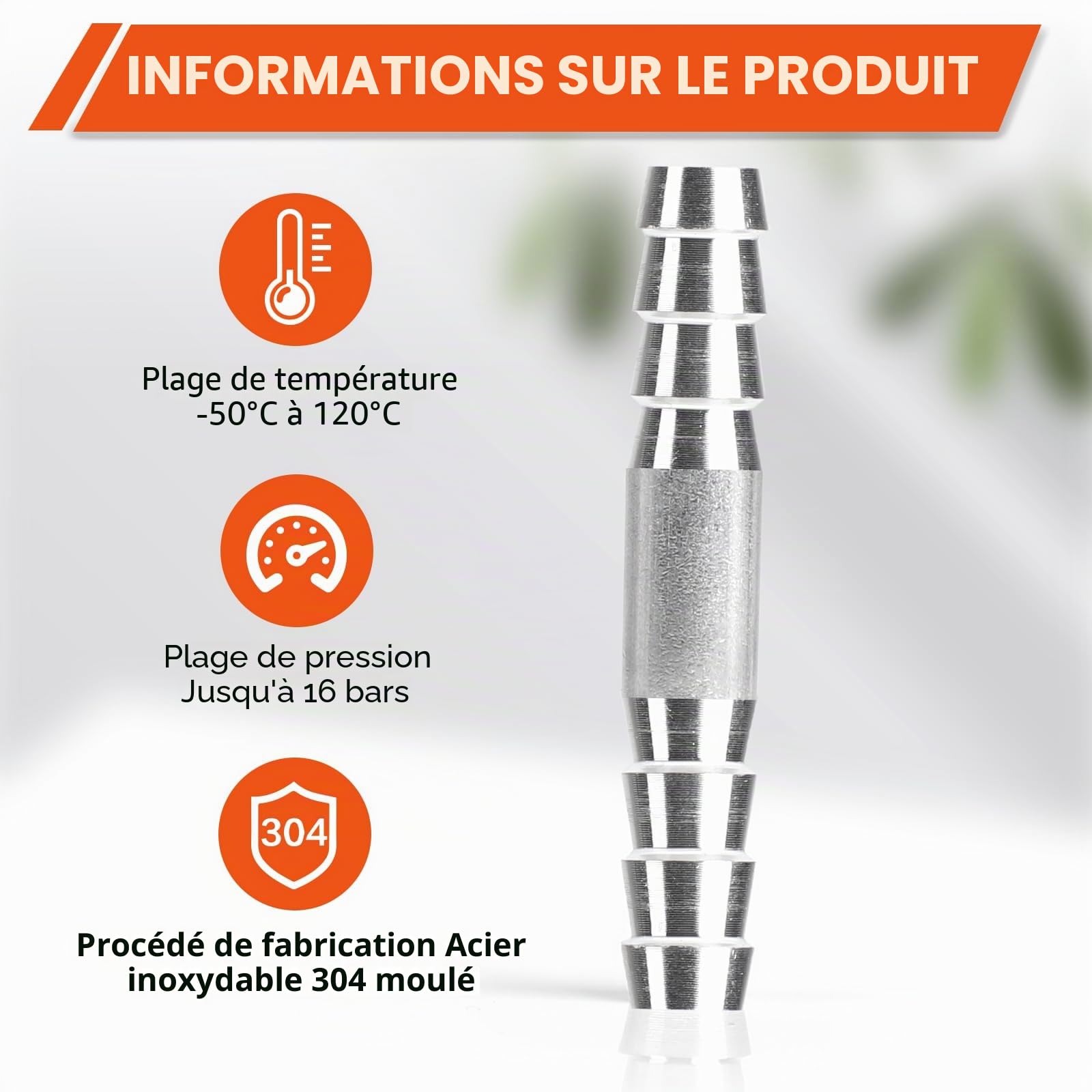 Lot de 8 Ensemble Raccord de Tuyau en I 10mm Connecteur de Tuyau Pneumatique, Raccord de Tuyau en I en Acier Inoxydable SUS 304, Connecteur de Tuyau à 2 Voies avec 12 Colliers pour Gaz, Eau