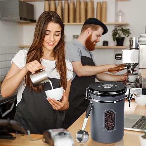 Miniatura 8 de ROCKY&CHAO Recipiente de café de 94.7 fl oz con rastreador de fecha y ventana transparente, recipiente de café de 35 onzas líquidas con cuchara de