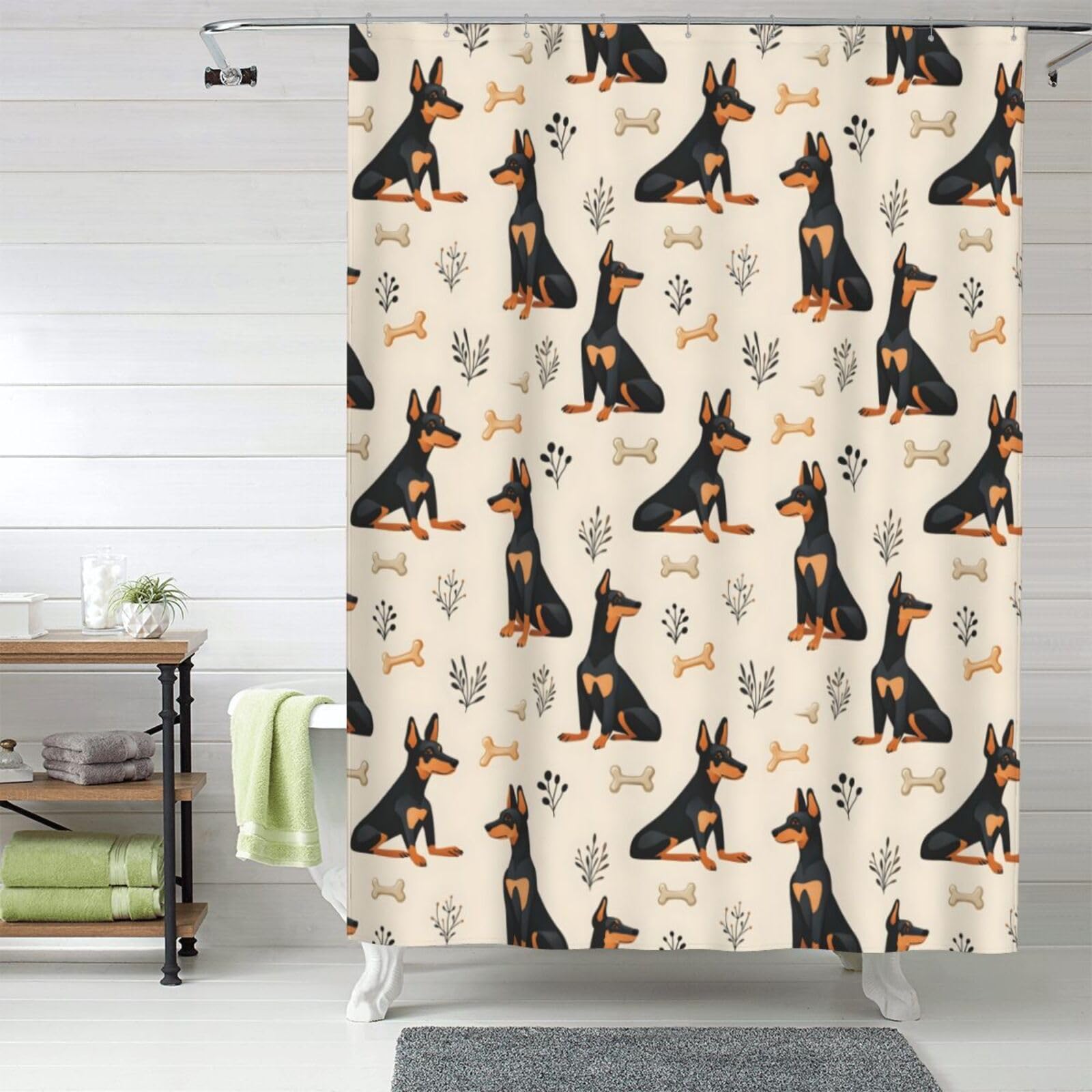 Rideau de douche Rottweiler mignon en tissu opaque 152x183 cm avec crochets inclus pour salle de bain