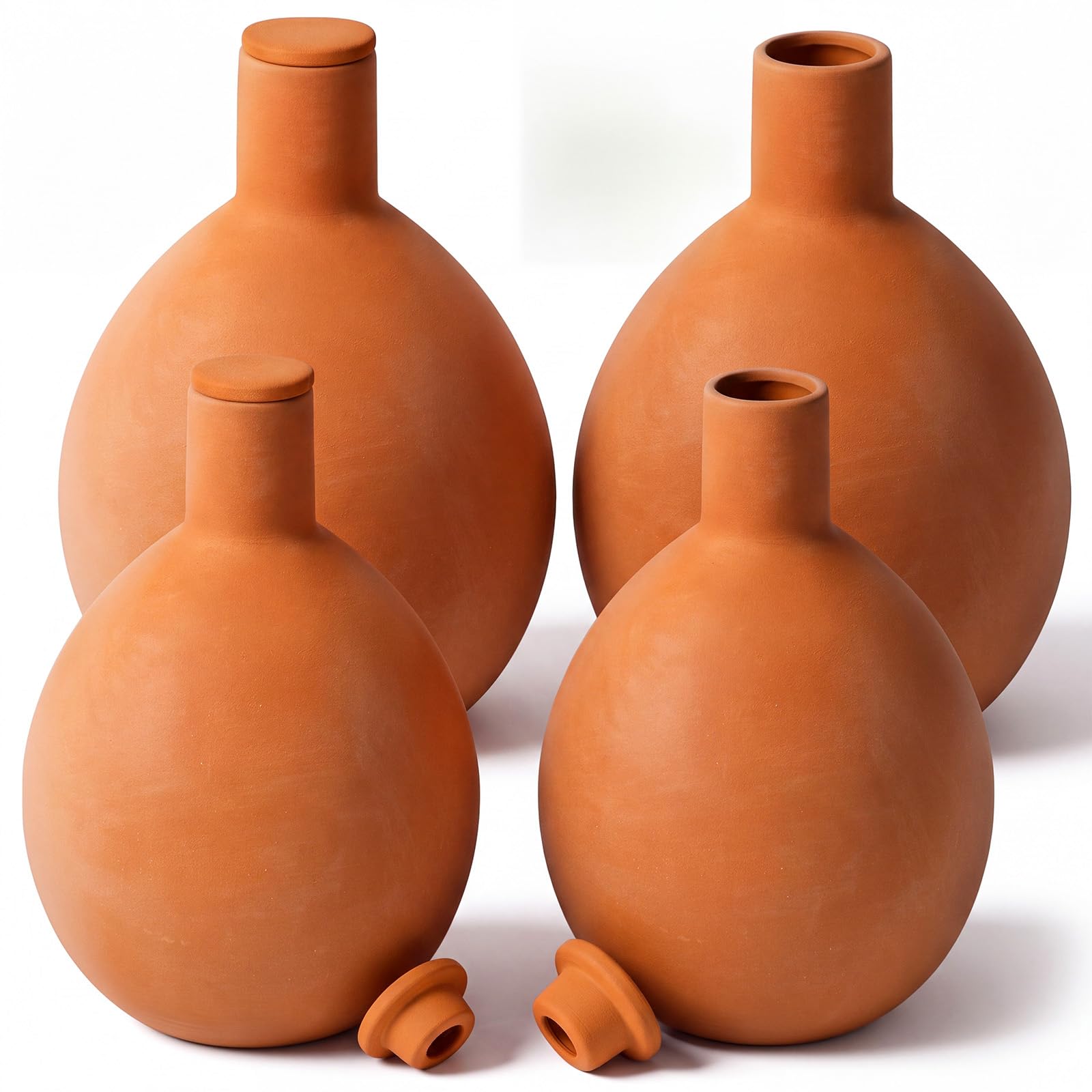 Qinyoung Ollas Lot de 4 grands pots d'arrosage en terre cuite avec couvercles pour intérieur et extérieur 1,3 l