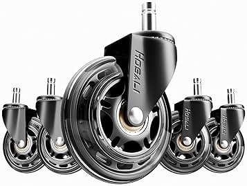 3 Inch Office Chair Wheels Rubber Chair Casters Replacement, Heavy-Duty Computer Gaming Desk Caster Wheel Smooth & Safe Rolling for All Floors Including Hardwood and Carpet, Set of 5
