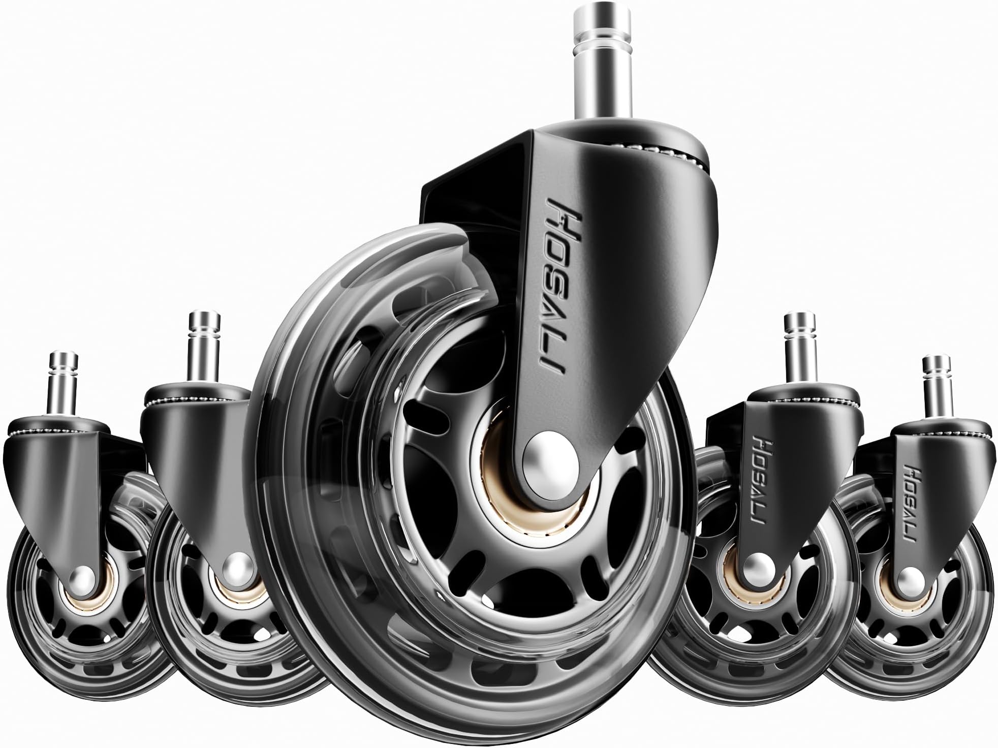Office Rubber Chair Casters Replacement, 3 Inch Heavy-Duty Computer Gaming Desk Caster Wheels Smooth & Safe Rolling for All Floors Including Hardwood and Carpet, Set of 5