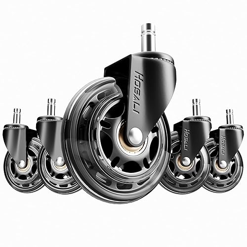 3 Inch Office Chair Wheels - Rubber Chair Casters Replacement, Heavy-Duty Computer Gaming Desk Caster Wheel Smooth & Safe Rolling for All Floors Including Hardwood and Carpet, Set of 5(Modern-Black)