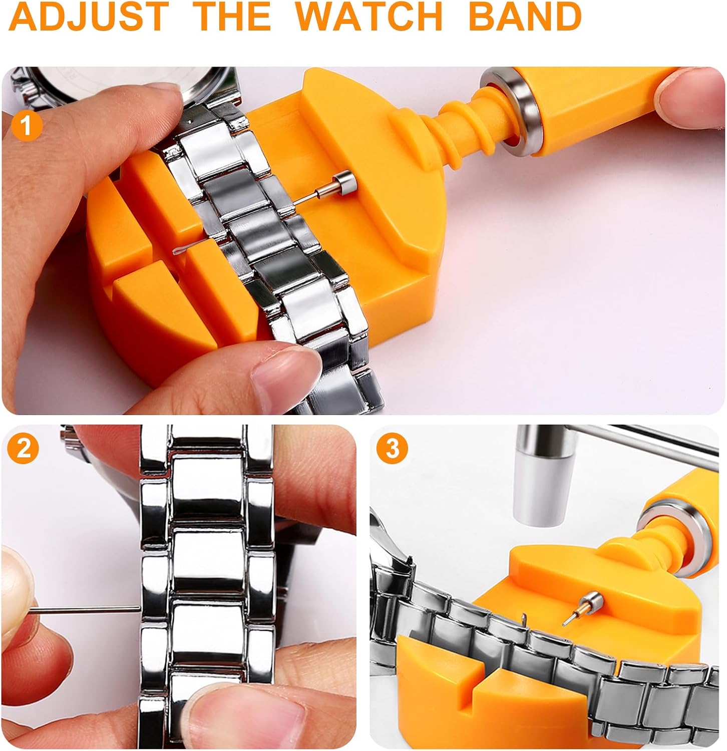 12 Pieces Watch Link Removal Kit，Professional Watch Band Replacement Tool，1 Double Head Hammer, 6 Spare Pins，Watch Pin Remover Sizing Strap