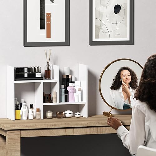 Miniatura 2 de TY ARTS & CULTURE - Organizador de almacenamiento de escritorio de madera expandible, multiusos, estante de exhibición, estante de mostrador,