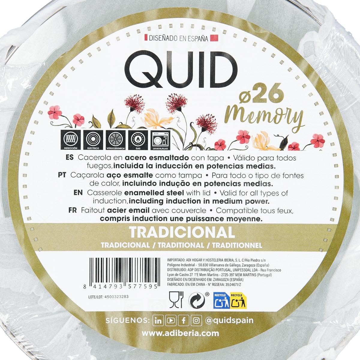 Quid Memory - Pentola in acciaio smaltato, adatta per vetroceramica, elettrica, antiaderente