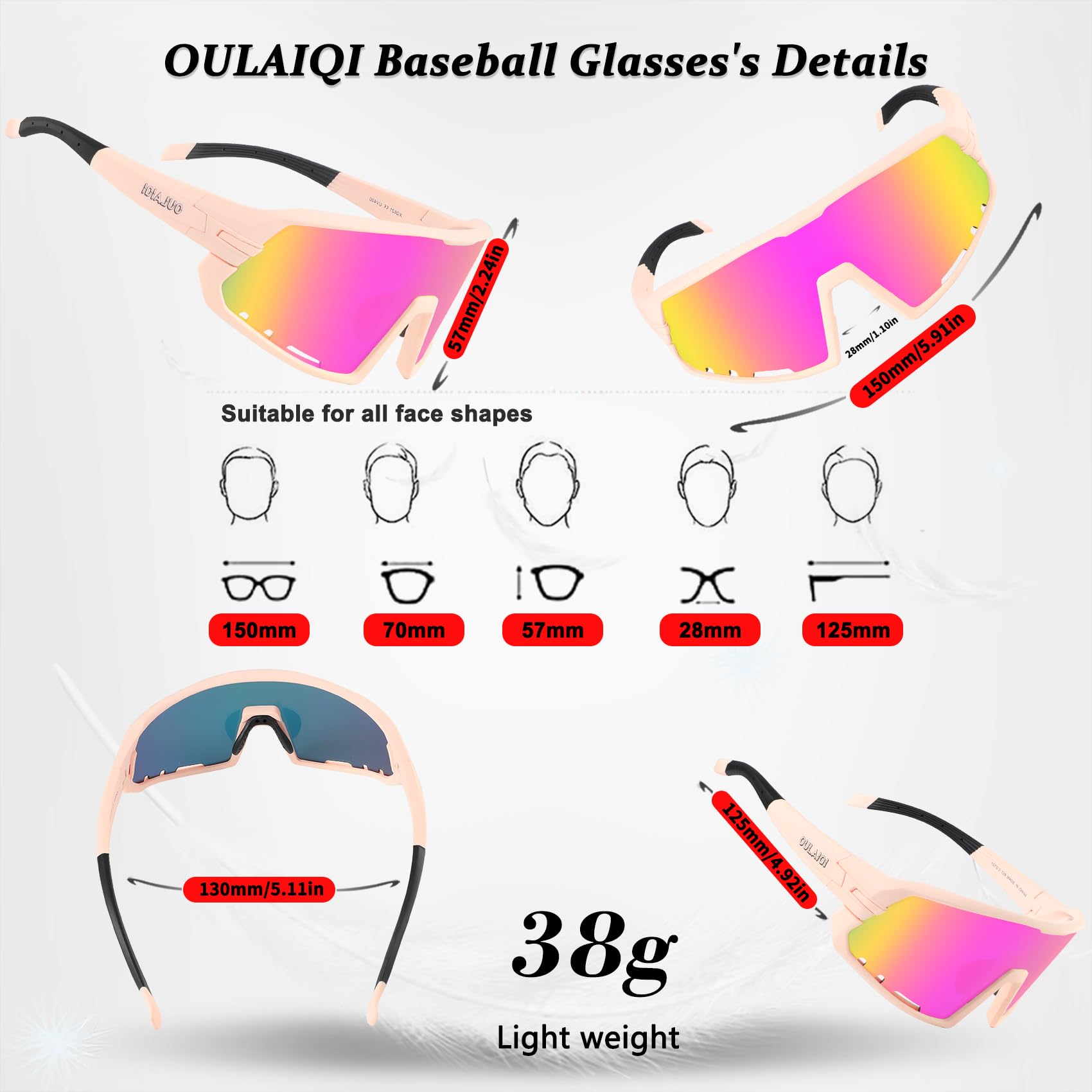 OULAIQI Occhiali da sole da ciclismo da baseball per uomo e donna, protezione UV400, per corsa, softball, pallavolo, occhiali da sole sportivi