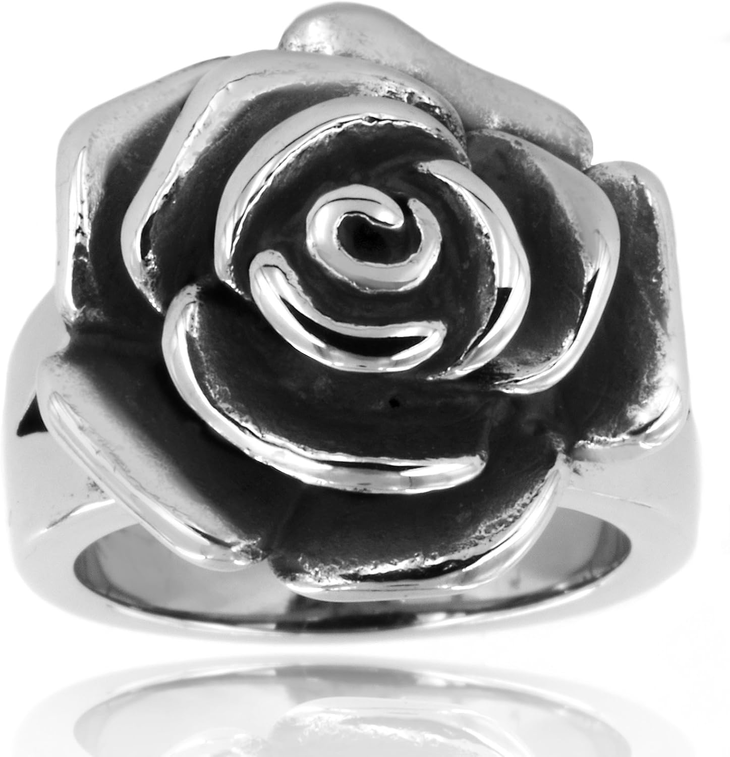 West Coast Jewelry ELYA Women's Antiqued Blooming Rose Stainless Steel Ring - Sizes 6 to 9 - Image 3