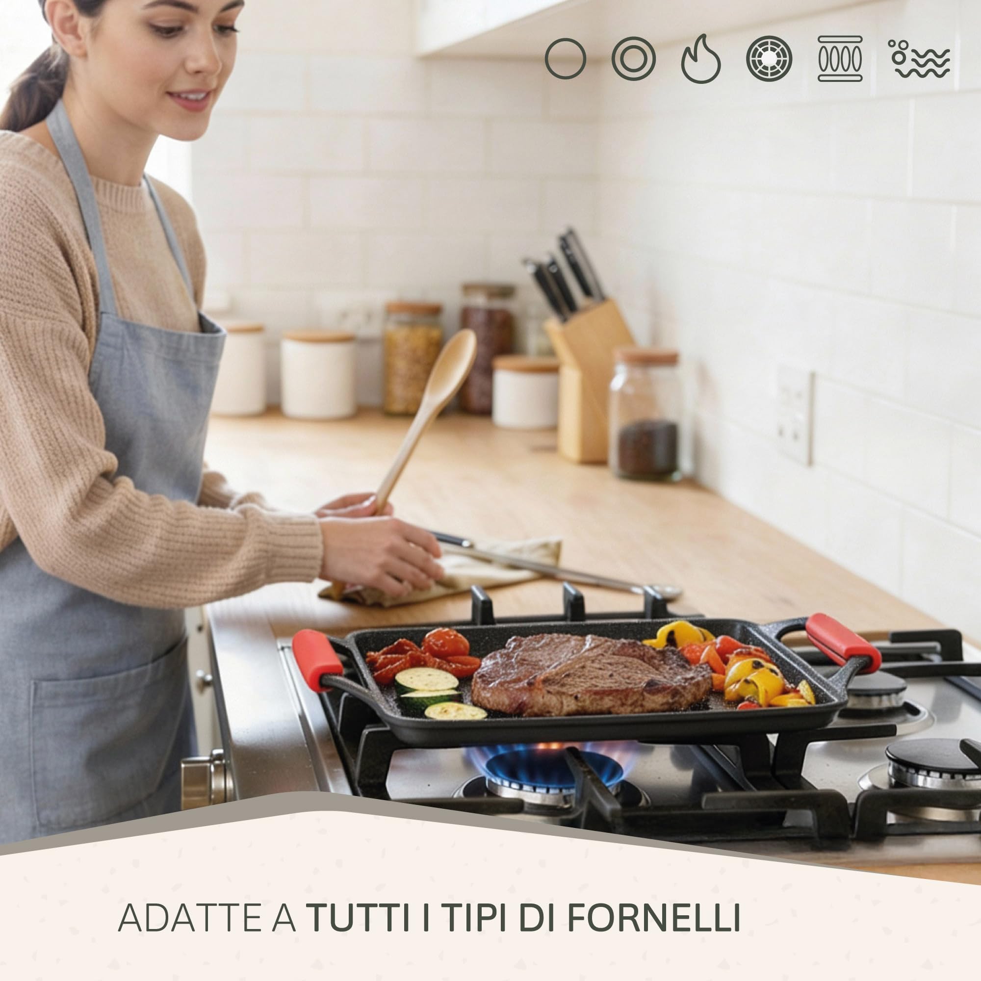 briebe Black Titanium Bistecchiera Induzione, Antiaderente Titanio, Alluminio Fuso, Padella Piastra Griglia 43x25cm, Rivestimento senza PFOA, Manici in Silicone, Vitroceramica, Gas, Forno