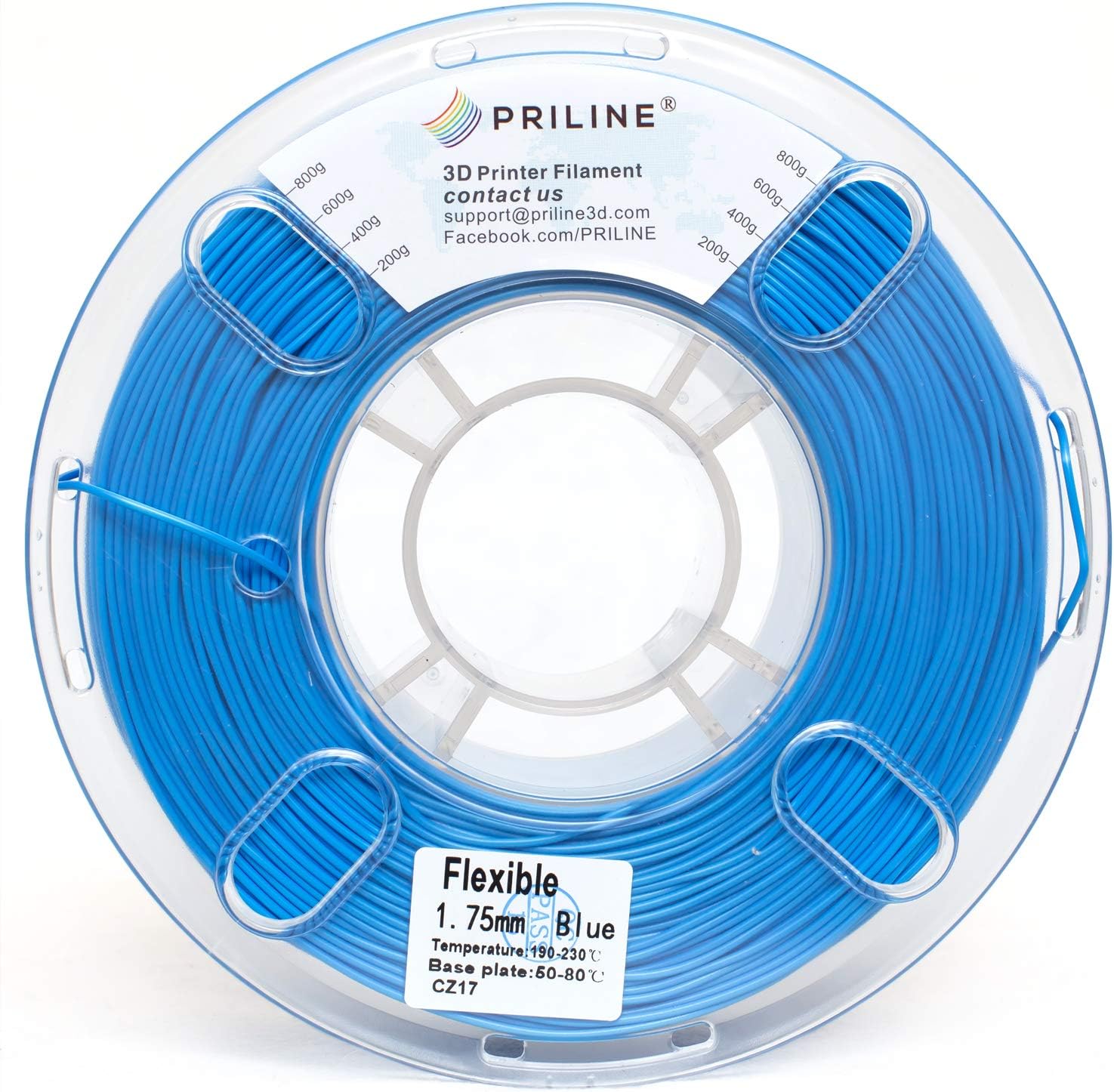 Filament，PRILINE 98A TPU Flexible Soft 3D Printer Filament，1KG 1.75mm Spool Durable TPU Flexible Material, Blue