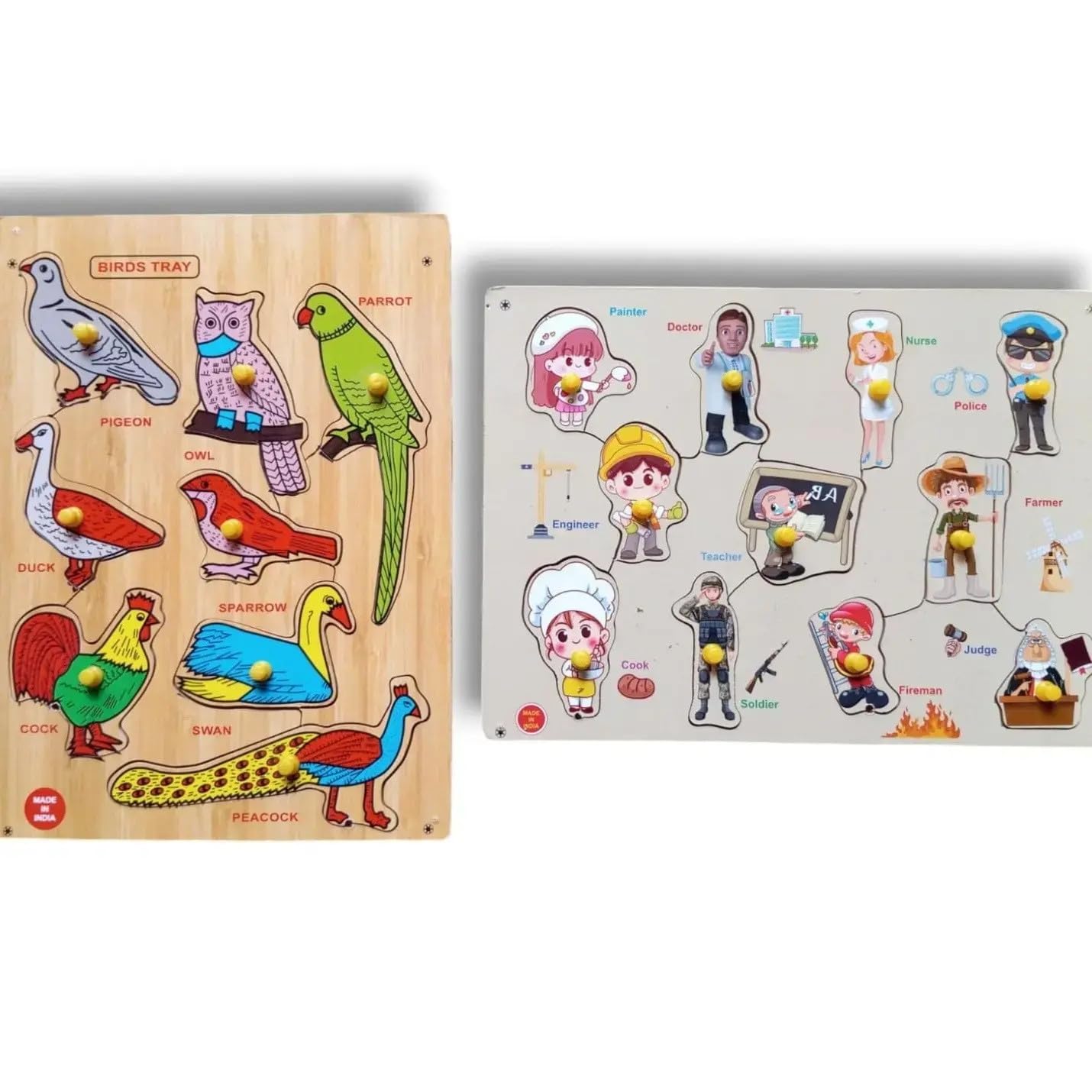 Asiya Enterprises Puzzle Combo of Wooden Birds with Community Helper Picture for Unisex Kids 1