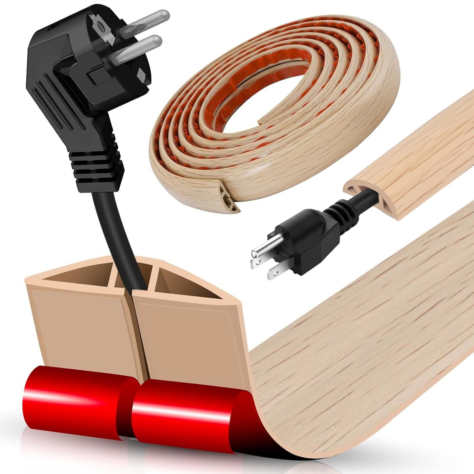 Floor Cord Cover - 3m x 3cm Self Adhesive Cable Floor Protect Cord, Cable Wire Cover to Prevent Trip Hazards, Flexible Cords Hider for Office Home Factories Garages Wall Outdoor On Floor Wall Outdoor