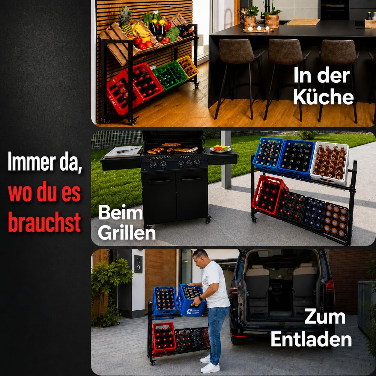 Getränkekistenregal für 12 Kisten – Schwerlast bis 300 kg Traglast – Standfestes Bier- & Wasserkistenregal mit Gummifüßen für Lager & Gastronomie
