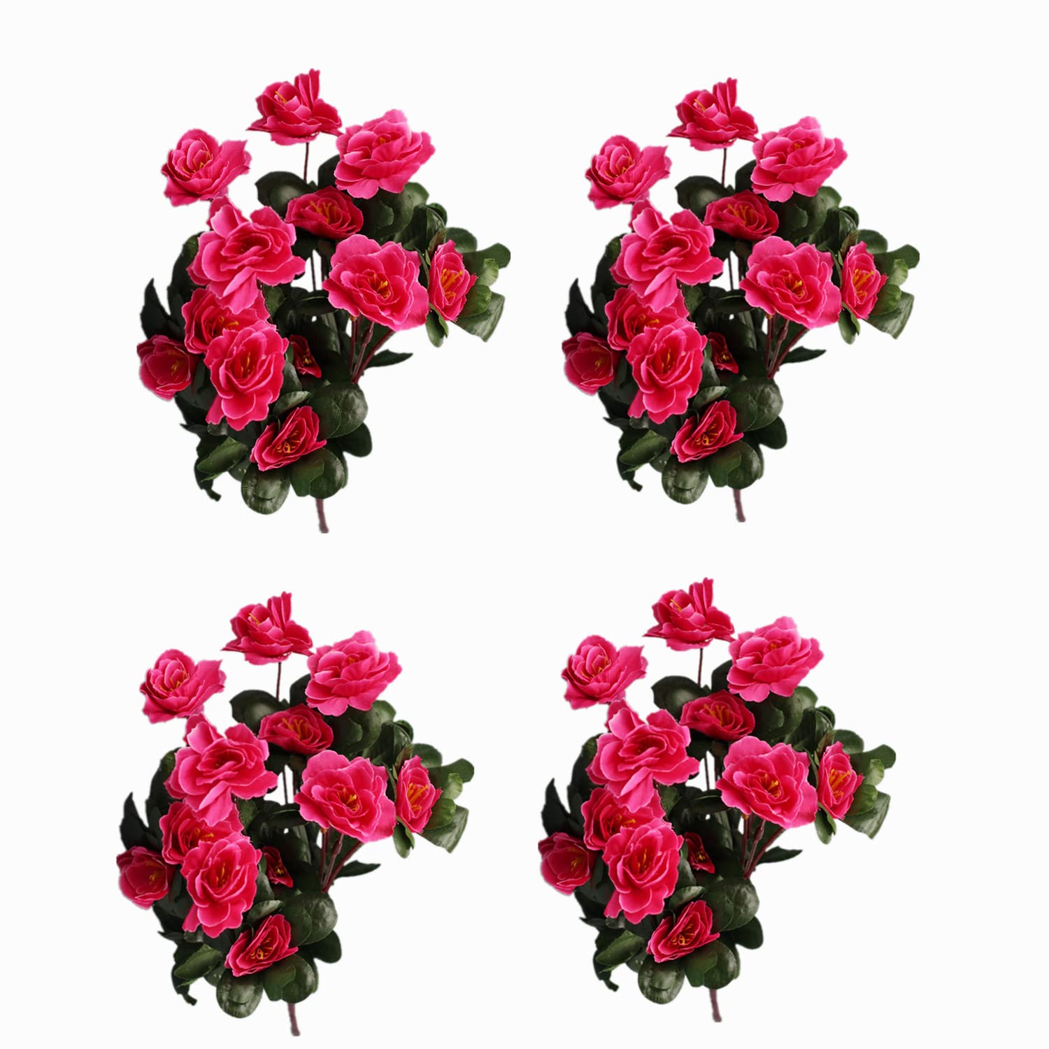 Bo Wawa Rose Red 4 Bunches Of Beautiful Diy High-Imitation Artificial Azaleas Flower Decorative Silk Flower Home Outdoor Decoration (Rose Red)