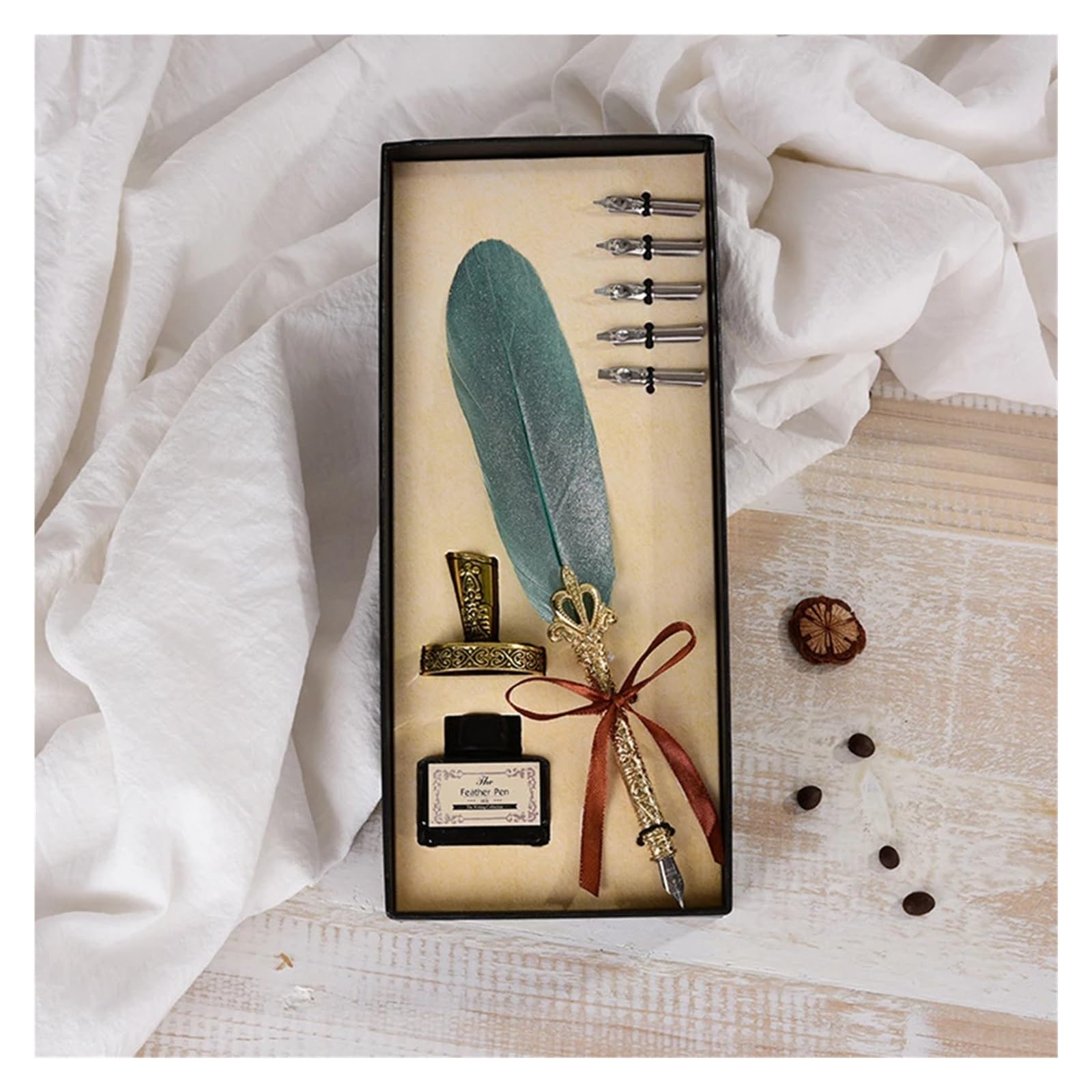 Plume Calligraphie Ensemble stylo plume et encre, stylo à plume avec 5 pointes fines, Excellent Souvenir de mariage, ensemble de stylos plume, cadeau d'anniversaire for femmes et hommes(Black)