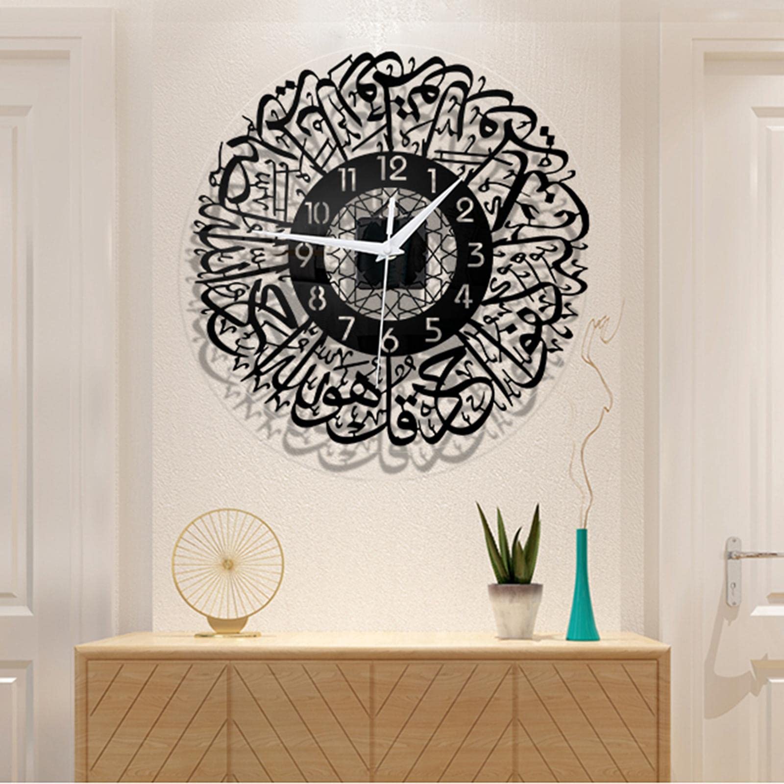 LOVIVER Orologio da Parete con Calligrafia Islamica da 12 Pollici, Orologio al Quarzo Musulmano Moderno e Minimalista Silenzioso - Nero