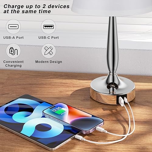 Miniatura 6 de Kakanuo - Lámpara de mesa táctil para dormitorio, lámpara de noche con puerto de carga USB C, lámpara de mesa de noche regulable de 3 vías para sala